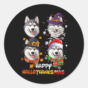 Husky Dog Hallothanksmas Halloween Erntedank Xm Runder Aufkleber