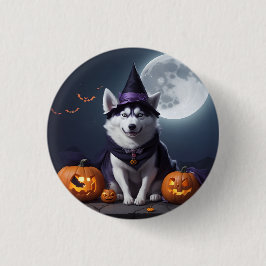 Husky Dog Halloween Adventure Moonlit Magic Spooky Button