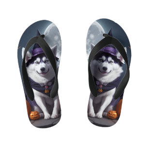 Husky Dog Halloween Adventure Moonlit Magic Spooky Kinderbadesandalen