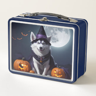 Husky Dog Halloween Adventure Moonlit Magic Spooky Metall Brotdose