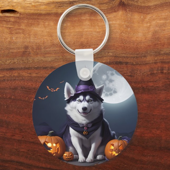 Husky Dog Halloween Adventure Moonlit Magic Spooky Schlüsselanhänger (Vorderseite)