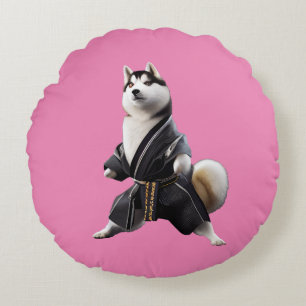 Husky Dog kennt Karate, Husky Dog Karate Player Rundes Kissen