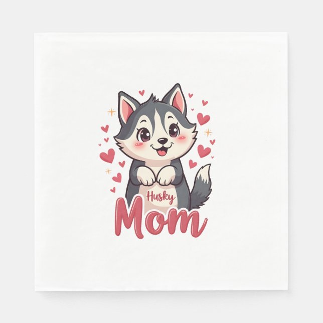 Husky Dog Mama Niedlich Kawaii Design Serviette (Vorderseite)