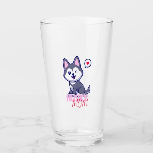 Husky Dog Mama Niedlich Kawaii Welppy Glas (Vorderseite)
