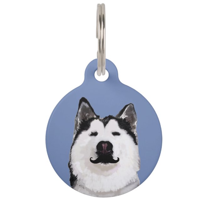 Husky dog Mustache Pet Tag Haustiermarke (Vorderseite)