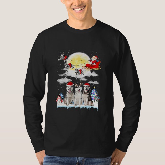 Husky Dog Santa Sleigh Christmas Lover  T-Shirt (Vorderseite)
