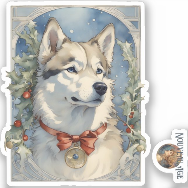 Husky Dog Weihnachtskleber Aufkleber (Vorderseite)