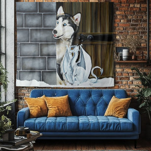 Husky Dog White Dragon Adventure Wandteppich