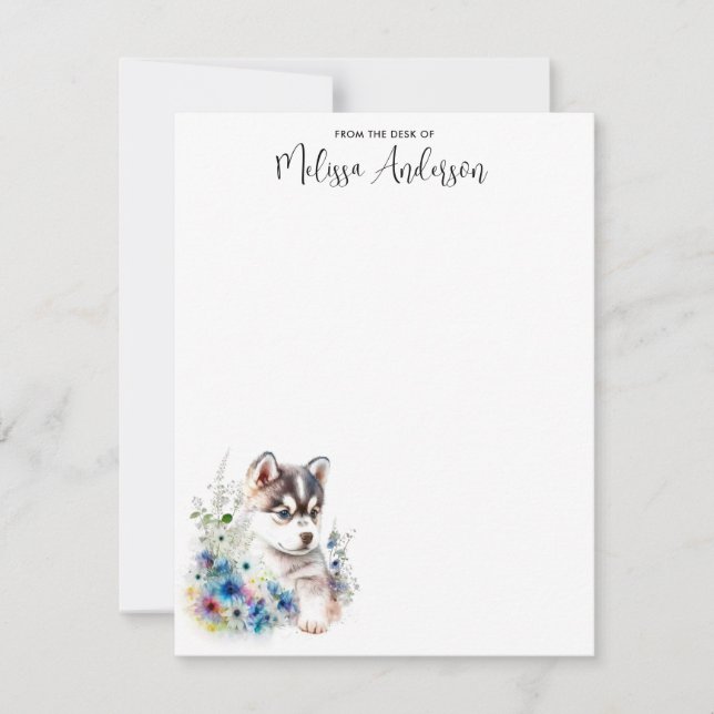 Husky Doppy Watercolor Niedlich Personalisiert Mitteilungskarte (Vorderseite)