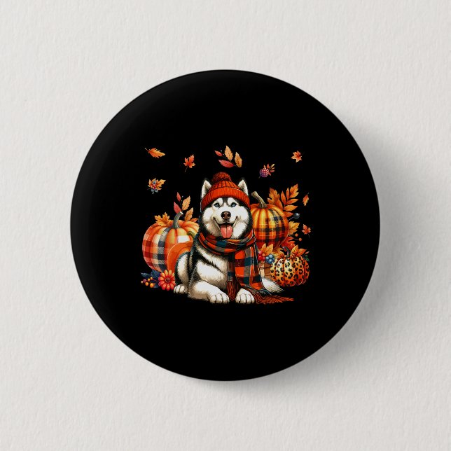 Husky Erntedank Leopard Pumpkins Herbstlaubs Lo Button (Vorderseite)