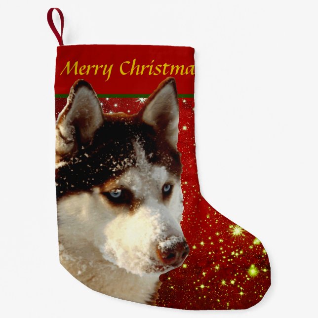 Husky Frohe Weihnachten Rot Gold Weihnachtsstrumpf Kleiner Weihnachtsstrumpf (Vorderseite)