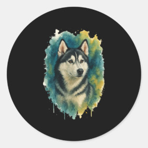 Husky-Geist-Wasserfarben-Majestät Runder Aufkleber