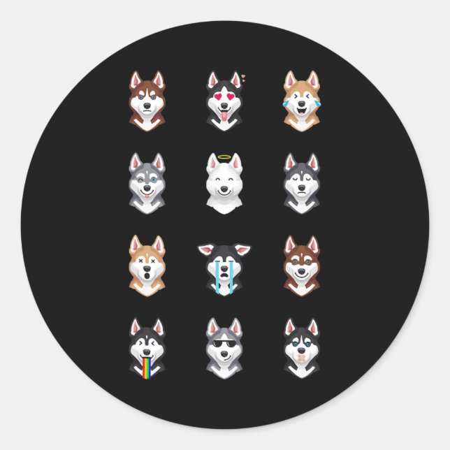 Husky-Geschenk | Funny Siberian Husky Emoji Runder Aufkleber (Vorderseite)