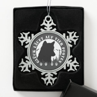 Husky-Glück läuft auf vier Pfoten  Schneeflocken Zinn-Ornament
