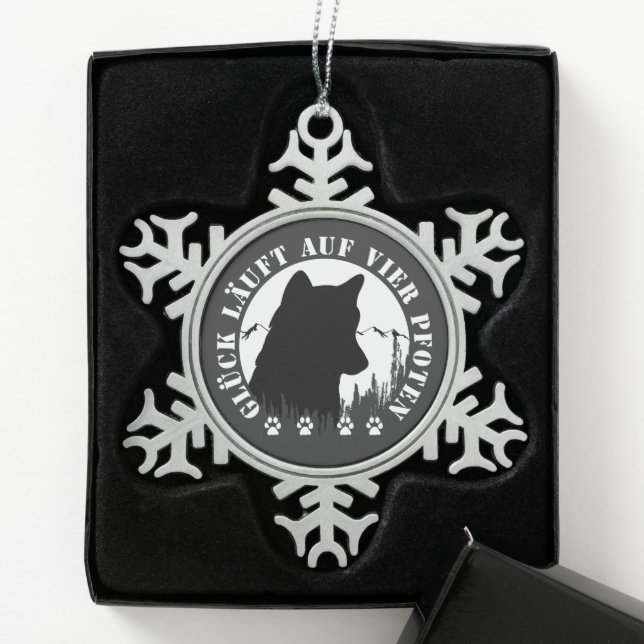 Husky-Glück läuft auf vier Pfoten  Schneeflocken Zinn-Ornament (Box)