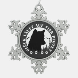 Husky-Glück läuft auf vier Pfoten  Schneeflocken Zinn-Ornament
