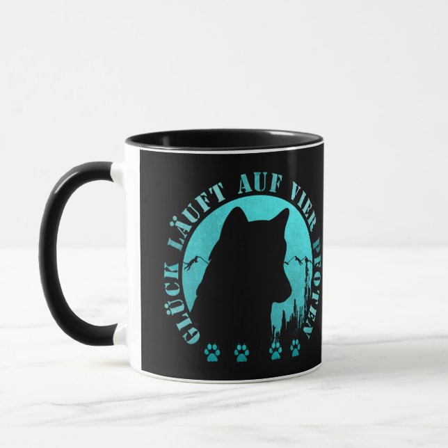 Husky-Glück läuft auf vier Pfoten T-Shirt Tasse (Links)