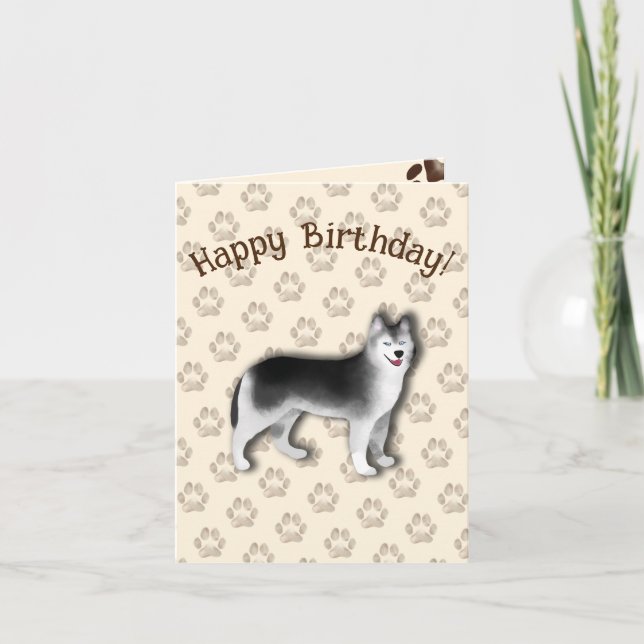 Husky Happy Birthday Hund Footprint Editable Dankeskarte (Vorderseite)