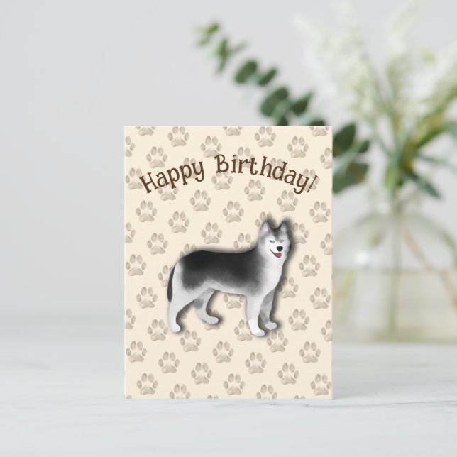 Husky Happy Birthday Hund Footprint Editable Postkarte (Stehend Vorderseite)