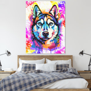 Husky Head - farbenfrohe Husky Hund-Malerei Leinwanddruck