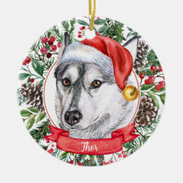 Husky Hund Custom Weihnachtsmannmütze Weihnachtssc Keramik Ornament