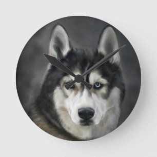 Husky Hund Großer Hund Tier Haustier Runde Wanduhr