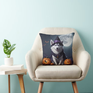 Husky-Hund-Halloween-Abenteuer Mondschein-Magie Sp Kissen