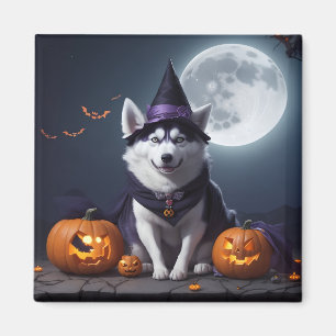 Husky-Hund-Halloween-Abenteuer Mondschein-Magie Sp Magnet