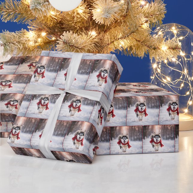Husky-Hund in Schneeflocken Geschenkpapier (Feiertage)