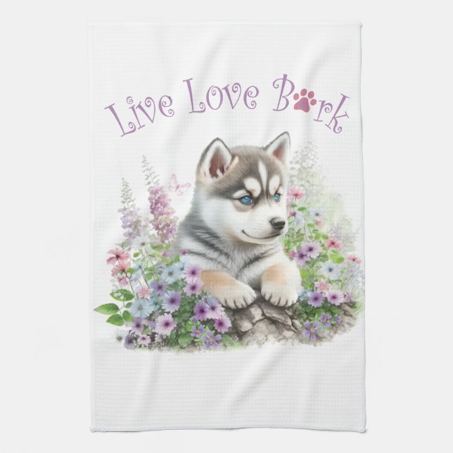 Husky Hund Mama Floral Geschirrtuch (Vertikal)