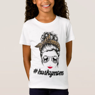 Husky Hund Mama Messy Bun Leopard Women Puppy Pet T-Shirt