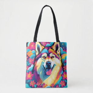 Husky Hund mit Blume Tasche
