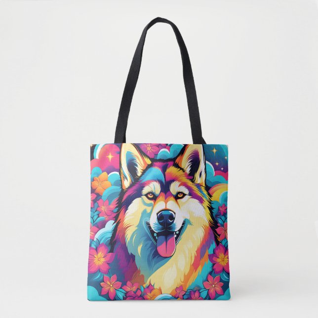 Husky Hund mit Blume Tasche (Vorderseite)