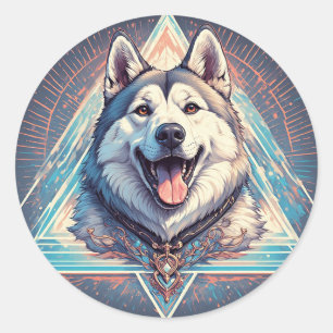 Husky-Hund mit geometrischen Formen Runder Aufkleber