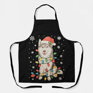 Husky-Hund-Santa-Hut-Weihnachtsbaum-Lichter-Weihna Schürze
