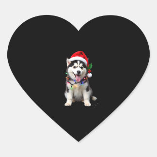 Husky-Hund-Santa-Hut Weihnachtsbaum Xmas-Geschenke Herz-Aufkleber