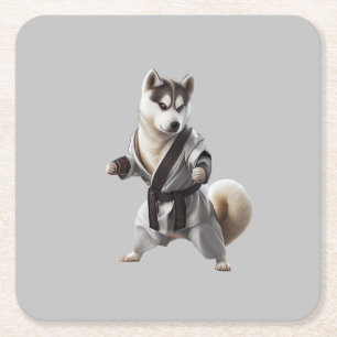 Husky Hund spielt Karate, Karate Champion Husky Hu Rechteckiger Pappuntersetzer