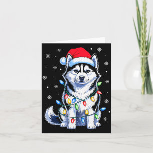 Husky-Hund-Weihnachtslichter-Santa-Hut-Familie-Xma Karte