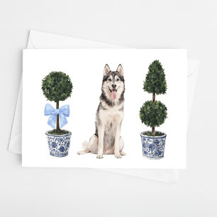 Husky Hund Welpe Topiary Watercolor Karte