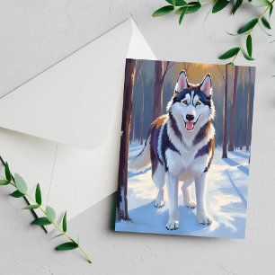 Husky   Hund Winter Wasserfarbe Haustier Malerei K