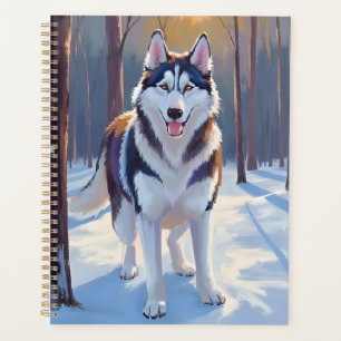 Husky   Hund Winter Wasserfarbe Haustiermalerei Planer