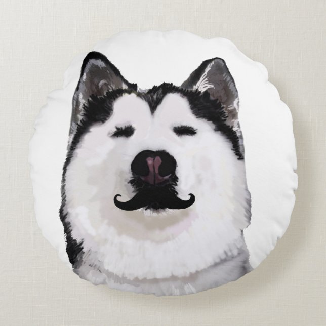 Husky Hund zeichnend Werftpolster Rundes Kissen (Vorderseite)