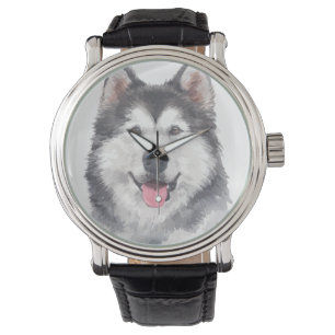 Husky-Hundehaustier-Aquarell Armbanduhr