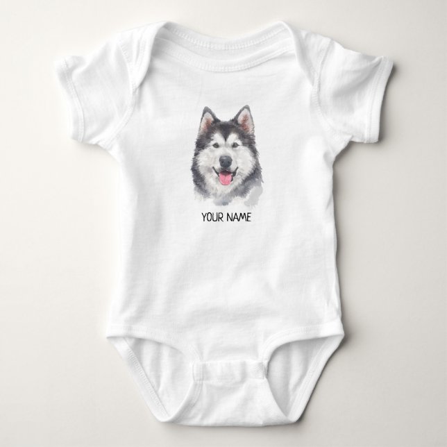 Husky-Hundehaustier-Aquarell Baby Strampler (Vorderseite)