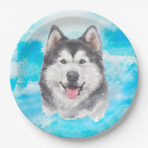 Husky-Hundehaustier-Aquarell Pappteller