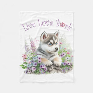 Husky-Hundemama-Blumen Fleecedecke