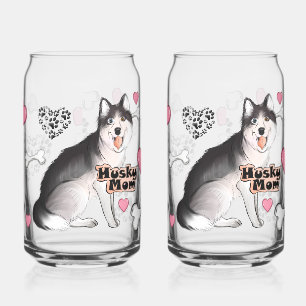 Husky-Hundemama mit Knochen und Herzen Dosenglas