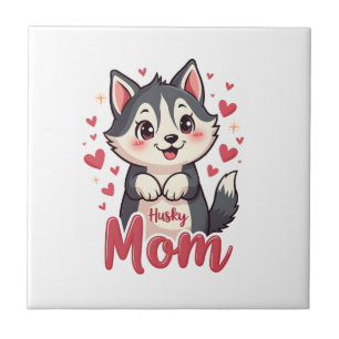 Husky-Hundemama Süßes Kawaii-Design Fliese