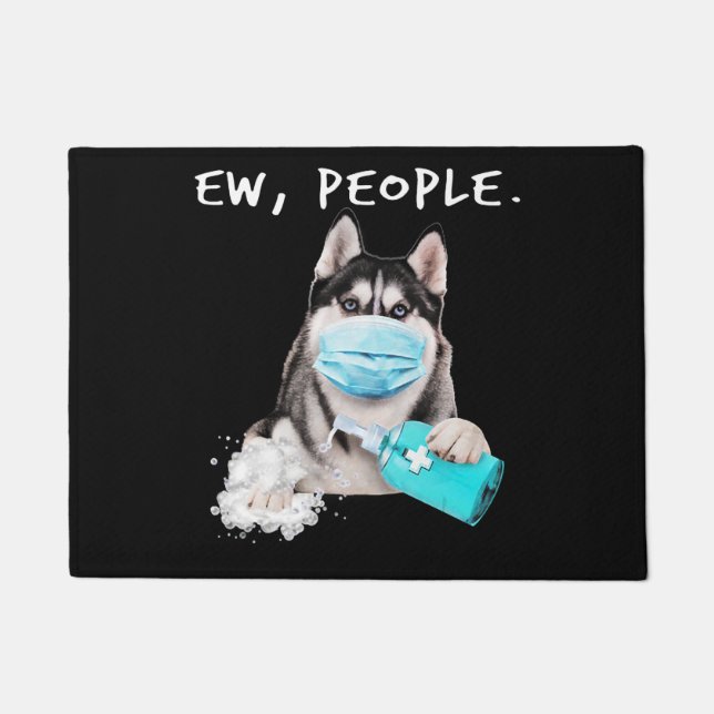 Husky-Husky-Hunde tragen ein Gesichtsmasken-Gesche Fußmatte (Vorderseite)