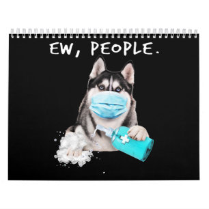 Husky-Husky-Hunde tragen ein Gesichtsmasken-Gesche Kalender